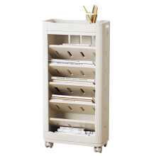 5 Tier Rolling Bookshelf Organizer with 360 Wheels, Narrow White Plastic Book Cart for Home Office