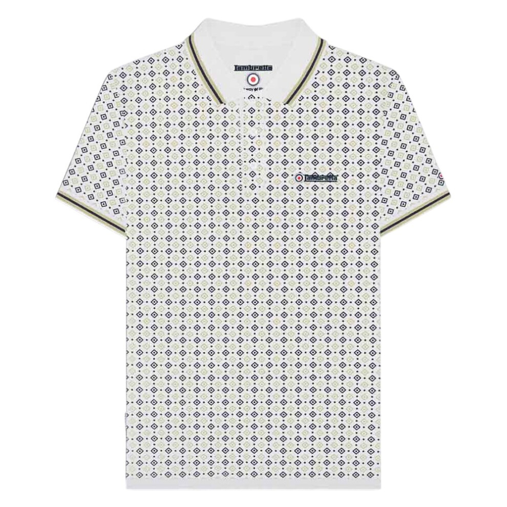 Lambretta (M, /Navy/Cashew) Mens Ss25 Geometric Polo Shirt White