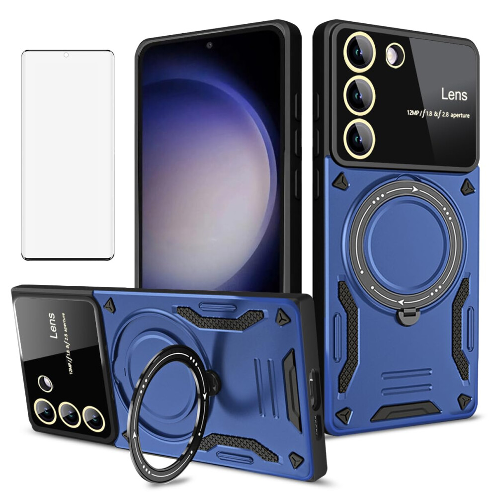 Case For Samsung Galaxy S24 With 360 Ring Stand, Magnetic Shockproof Duallayer Protective Cover Blue 9351714410519