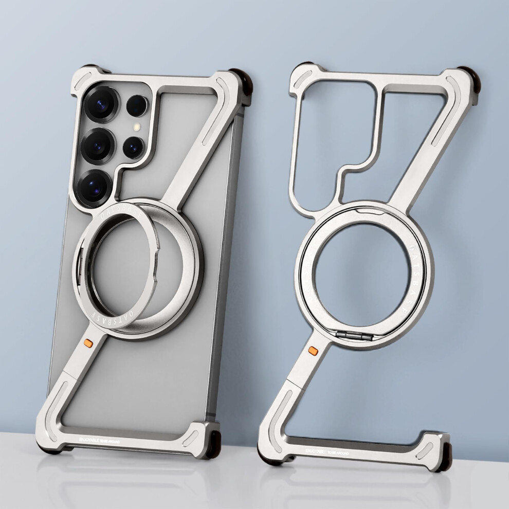 Case For Samsung Galaxy S25 Ultra Metal Magnetic Aluminum Alloy Bumper With 360 Rotating Kickstand Shockproof Frameless Design 9330225255420