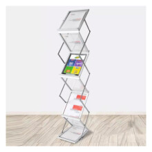 Folding Aluminum Magazine Rack with A4 Brochure Display, Portable Floor Stand for Office and Home