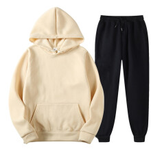 (khaki3, M) Mens Womens 2-Pieces Sweatsuits Fall Winter Hoodie Sweatpants Tracksuits Solid Color Casual Sets for Jogging Workout