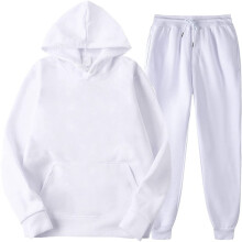(white1, XXL) Mens Womens 2-Pieces Sweatsuits Fall Winter Hoodie Sweatpants Tracksuits Solid Color Casual Sets for Jogging Workout