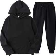 (black1, XXXL) Mens Womens 2-Pieces Sweatsuits Fall Winter Hoodie Sweatpants Tracksuits Solid Color Casual Sets for Jogging Workout