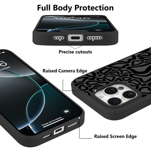 Leopard Pattern iPhone 16 Pro Case for Women, Shockproof TPU PC Bumper Protective Cover, Wireless Charging Compatible 2