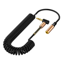 Einziehbares Kabel mit geringen Verlusten, starkem HiFi-Signal, zugfest und störungsfrei, mit PVC-Winkelstück und Feder, einziehbar, 3,5 mm Kabel.