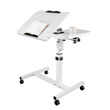 Adjustable Laptop Table with Tilting , Height Adjustable Rolling Desk with Lockable Wheels for Home Office Sofa Bed White