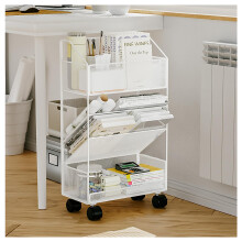 5 Tier Metal Rolling Book Cart with Wheels, Slim Mobile Bookshelf for Home Office Classroom Library, Black