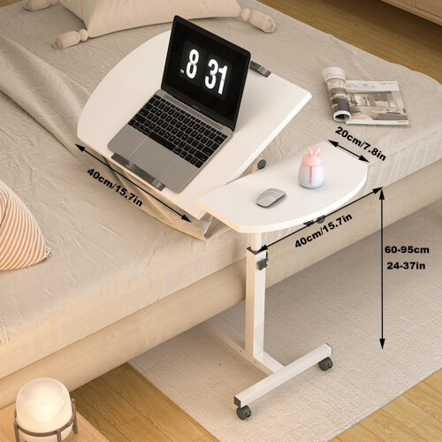 Adjustable Laptop Table with Tilting , Height Adjustable Rolling Desk with Lockable Wheels for Home Office Sofa Bed White 1