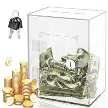 Acrylic Banknote Coin Piggy Bank With Lock(Transparent)