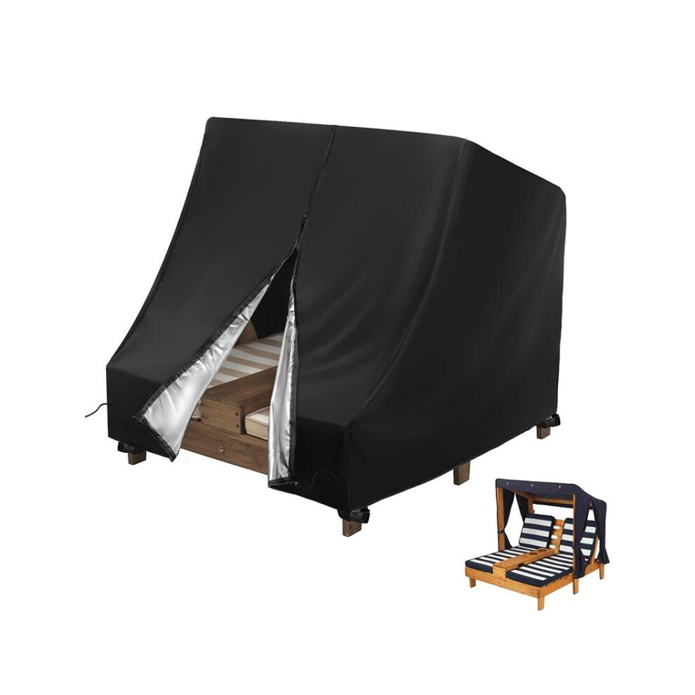 Weatherproof Cover For Wooden Double Chaise Lounge Outdoor Patio Furniture Protector(Black) 6083684311468