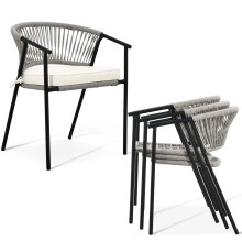 Outdoor Dining Chairs Set of 4, Stackable Wicker Patio Chairs with Armrests and Weatherproof Cushions for Garden or Backyard