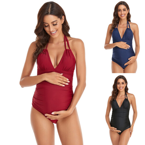Pregnancy Swimwear Color Full Coverage Stretchable-Black M 2