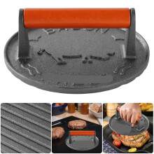 Stainless Steel Burger Press 7.09 Inch Cast Iron Heavy Duty Hamburger Patty Maker with Wooden Handle for Outdoor Camping