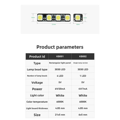 2 St för  3D-Utskriftsmodell Standarddelar LED-Ljuskort Rektangulär Version KB001 2