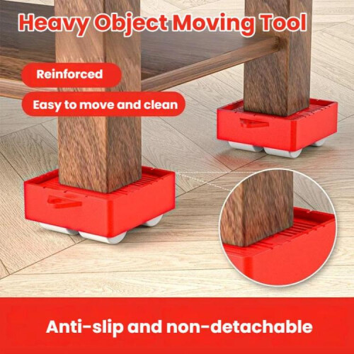 5 In 1 Universal Wheel Heavy Object Moving Tool 350kg Capacity Square Base(Red) 2