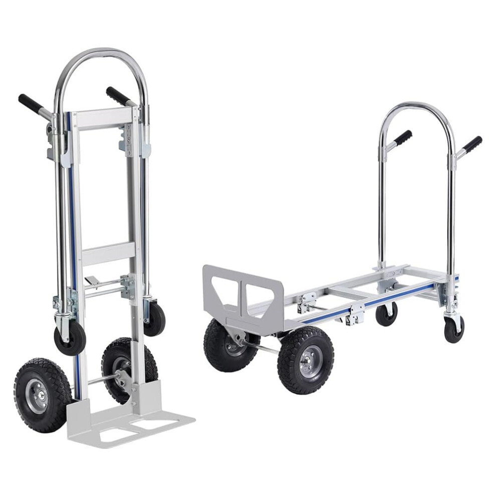 2 In 1 Convertible Hand Truck Aluminum Dolly 1000 Lbs Capacity Heavy Duty Foldable Cart With Pneumatic Wheels 9073542933762