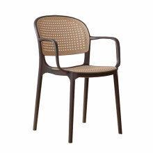 Plastic Rattan Stackable Dining Chair with Ergonomic Back Support for Outdoor Indoor Use, Black 45x50x80CM