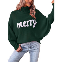 (winered, S) Arvbitana Women's Christmas Sweaters Long Sleeve Turtleneck Knit Pullover Letter Embroidery Knitwear Jumper Casual Cozy Tops