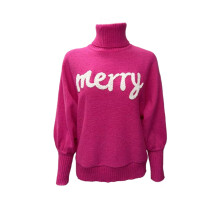 (pink, L) Arvbitana Women's Christmas Sweaters Long Sleeve Turtleneck Knit Pullover Letter Embroidery Knitwear Jumper Casual Cozy Tops