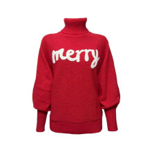 (red, S) Arvbitana Women's Christmas Sweaters Long Sleeve Turtleneck Knit Pullover Letter Embroidery Knitwear Jumper Casual Cozy Tops