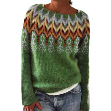(green, S) Sweaters for Women Novelty Fair Isle Printed Boat Neck Pullover Sweaters Soft Warm Christmas Kintted Jumper Tops Shermie