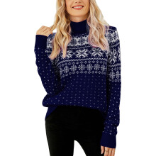 (redandblue, M) Peyakidsaa Women's Christmas Snowflake Turtleneck Knitted Pullover Sweater Jumper Tops