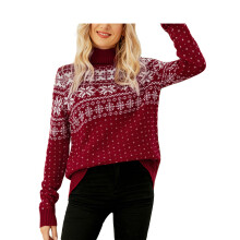 (red, XL) Peyakidsaa Women's Christmas Snowflake Turtleneck Knitted Pullover Sweater Jumper Tops