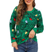 (green, L) Wassery Women Christmas Pullover Sweaters Long Sleeve Crewneck Elk/Lantern Print Knitted Jumpers Christmas Holiday Party Knitwear Tops 2XL