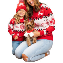 (red, Kid-5-6 Years) Ma&Baby Mommy and Me Christmas Sweater Retro Snowflake Pattern Family-Matching Jumper Pullovers