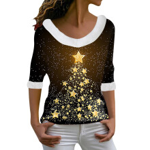 (gold, M) Jileiy Women Christmas Print Plush Long Sleeve Jumper Shirt With Shoulder Straps Christmas Jumper Girls Christmas Top