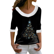 (skyblue, XL) Jileiy Women Christmas Print Plush Long Sleeve Jumper Shirt With Shoulder Straps Christmas Jumper Girls Christmas Top