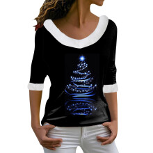 (skyblue, S) Jileiy Women Christmas Print Plush Long Sleeve Jumper Shirt With Shoulder Straps Christmas Jumper Girls Christmas Top