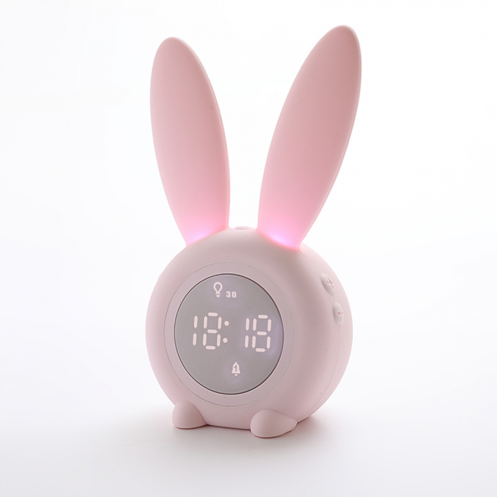 Kids Bunny Alarm Clock With Night 6 Ringtones, Cute Touch Control And Rechargeable Snooze Clock For Children Girls Bedroom Light