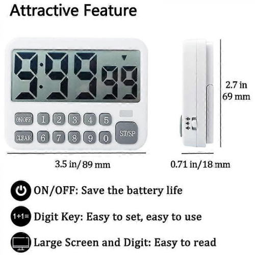 Digital Kitchen Timer, Display Cooking Timer Cycle Count Up/Down Timer with Digits Directly Input 1