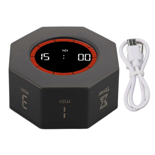 Octagon Desk Timer Cube 1-90min G Sensor 5.8x5.8x2.8cm Black 2