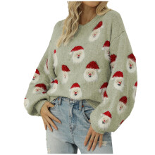 (Green) JGGSPWM Womens Santa Claus Christmas Sweaters Cute Jumper Gnome Graphic Pullover Long Sleeve Fuzzy Sweater Crew Neck Sweaters Dark Blue L