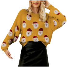 (Gold) JGGSPWM Womens Santa Claus Christmas Sweaters Cute Jumper Gnome Graphic Pullover Long Sleeve Fuzzy Sweater Crew Neck Sweaters Dark Blue L