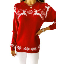 (whitegreen, XL) Caitzr Christmas Sweaters Knitted Winter Women Deer Long Sleeve Pullover Jumpers Xmas Clothes