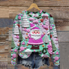 (b, XXXXL) Pink Jumper for Women Sweatshirt Crewneck Vacation Christmas 3D Digital Printing Cute Loose Pullovers Tops
