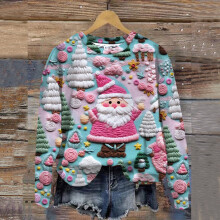 (a, S) Pink Jumper for Women Sweatshirt Crewneck Vacation Christmas 3D Digital Printing Cute Loose Pullovers Tops