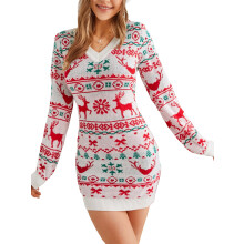 (white, XL) CenturyX Christmas Sweater Dress for Women Ugly Snowflake Elk Pattern Knitted Pullovers Mini Dress Winter Warm Jumper White XL