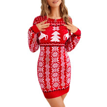(red, M) CenturyX Christmas Sweater Dress for Women Ugly Snowflake Elk Pattern Knitted Pullovers Mini Dress Winter Warm Jumper White XL
