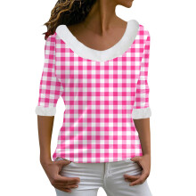 (pink, XXL) Women Christmas Print Plush Long Sleeve Jumper Shirt With Shoulder Straps Christmas Jumper Girls Christmas Top