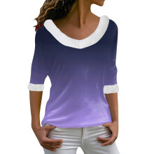 (purple, XXL) Women Christmas Print Plush Long Sleeve Jumper Shirt With Shoulder Straps Christmas Jumper Girls Christmas Top