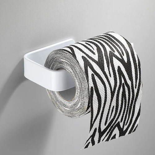 Adhesive Toilet Roll Holder (White) Wall Mounted Plastic Tissue Rack Bathroom