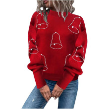 (watermelonred, M) Womens Christmas Crewneck Knit Pullover Sweaters Long Sleeve Snowflake Graphic Knitwear Tops Loose Casual Cozy Jumper