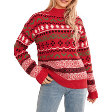 (red, S) Wassery Women Christmas Pullover Sweaters Long Sleeve Crewneck Striped Print Knitted Jumpers Christmas Holiday Party Knitwear Tops 2XL