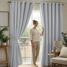 (66" x 72"- 168cm x 183cm, Silver Blackout) 100% Blackout Thermal Insulated Darkening Curtains Living Room Bedroom
