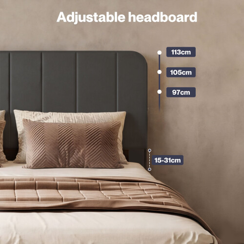 Levede Double Bed Frame with Adjustable Headboard Velvet Upholstered Dark Grey 1